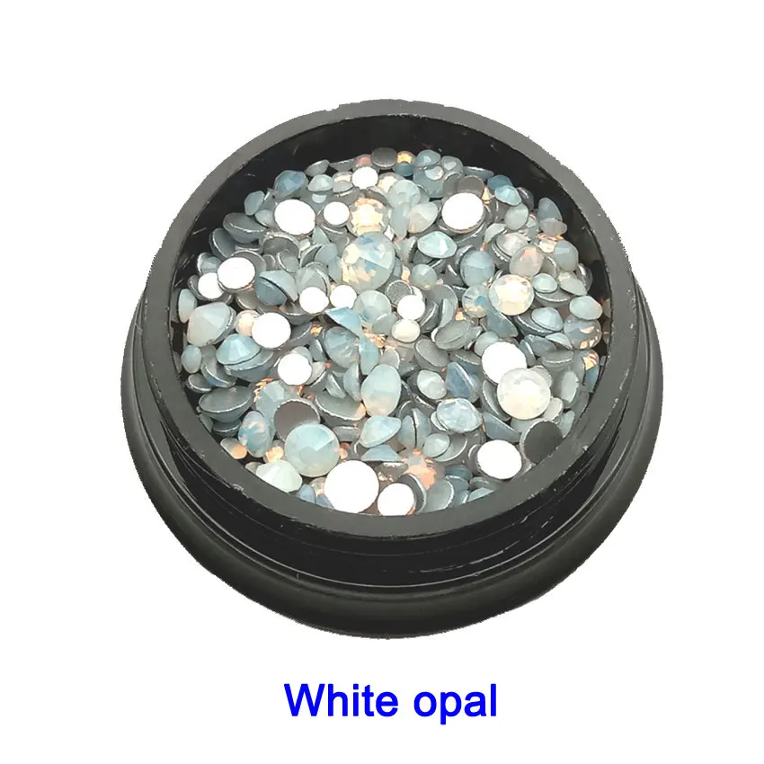 White opal 1 коробка Стразы для ногтей плоские стеклянные кристаллы 350 шт смешанный размер Charm очаровательные драгоценные камни декорации аксессуары для ногтей аксессуары - Цвет: White opal