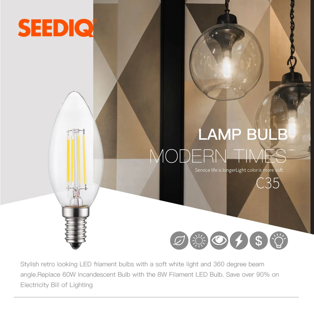 E14 Led Bulb 220v 240v 110v E12 2W 4W 6W C35 Candle Light Bulb Retro Edison Filament Lamp Chandelier Lighting Blub Home Decor