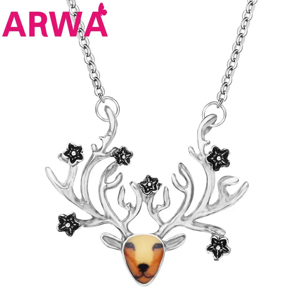 ARWA сплав античное посеребренное аниме цветок Лось голова оленя ожерелье
