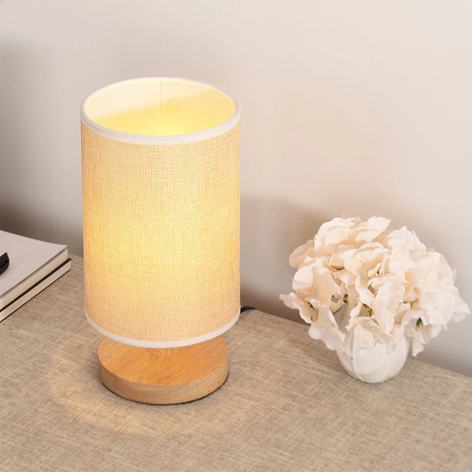 

LED Table Lamp Fabric Shade Household Bedroom Supply Bedside Light with Cylinder Decoration for Office Kids Room