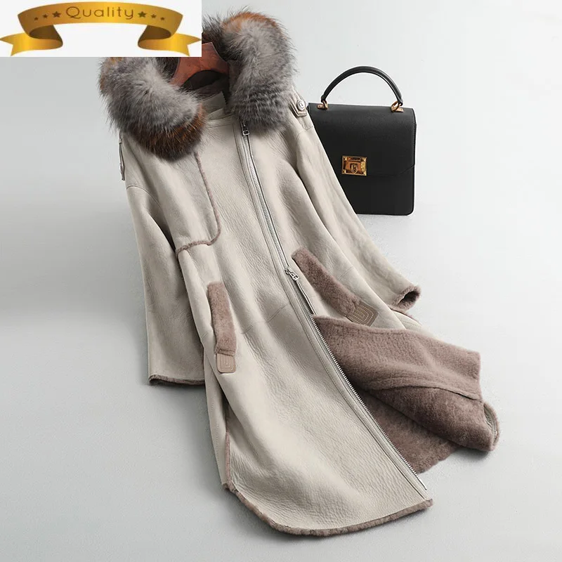 

Пальто с мехом теплые натурального меха зимняя одежда женская куртка из короткой овечьей шерсти енота меховой воротник 2021 модный привлекат...