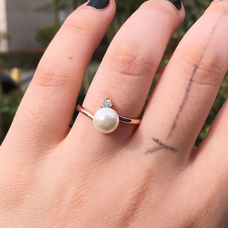 

Hot Sale Luxury Real Natural Freshwater Pearl AAA Zircon Decoration Wedding Ring Fashion Women Engagement Ring Elegant Jewelry