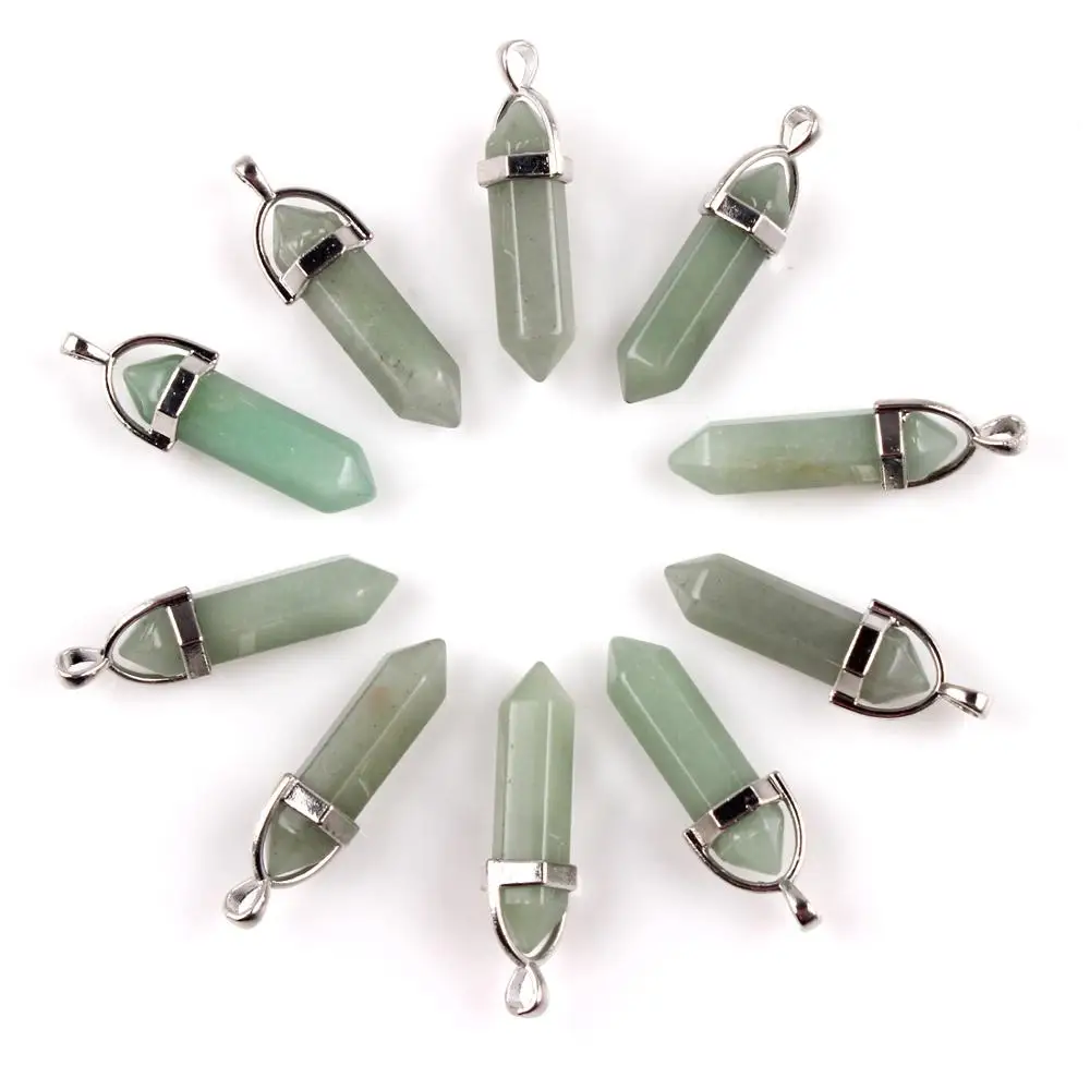 Green Aventurine 10 шт./лот Черный обсидиан Природные Смешанные Камни Камень Точка Шестигранный Кристалл Ювелирные Аксессуары Заявление Женщины Ожерелье - Окраска металла: Green Aventurine