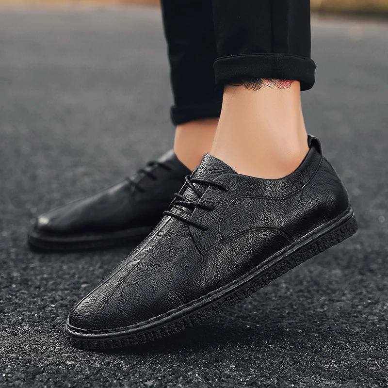 Classic Man casual Shoes Leather Business shoes Mens outdoor fashion Black Lightweight Oxford breathable men | Обувь