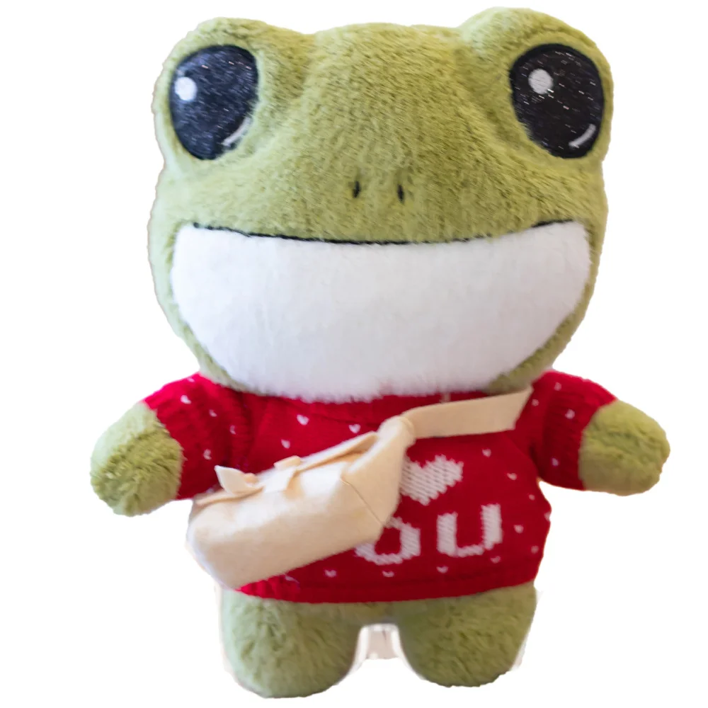 

Hot Toy 30cm Dressing Animal With Backpack Plush Cute Wool Knitting Travel Frog Wear Dress up Anime Plushis Doll for Children