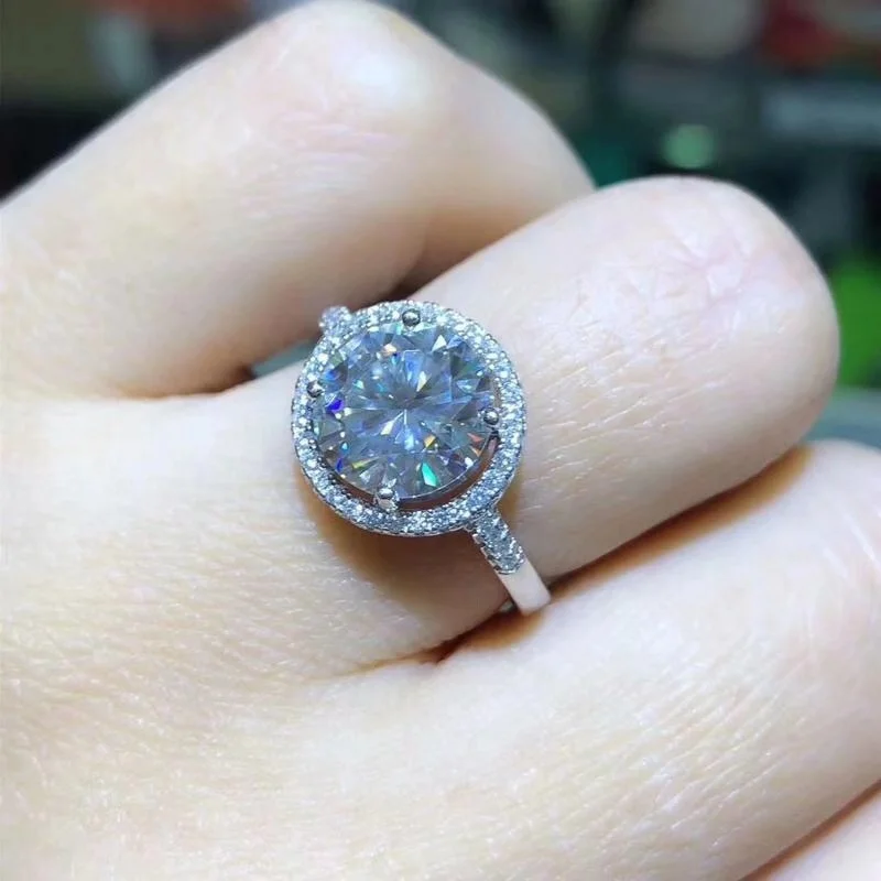 Kkmall Store круглое серебряное кольцо Moissanite 3.00ct D VVS роскошное кольцо Moissanite серьги-гвоздики Moissanite серебряное кольцо 925