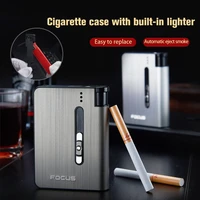 new focus recyclable metal cigarette boxes with automatic bounce 10pcs cigarette holder case lighter torch flame novelty for men
