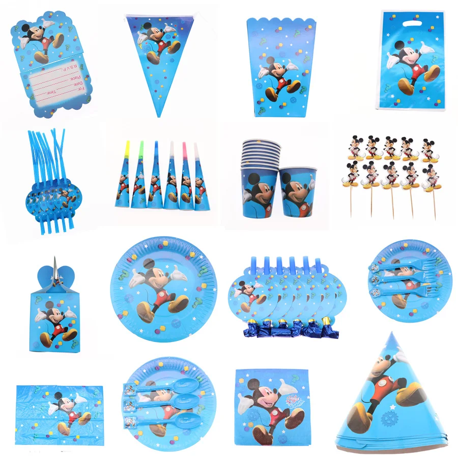 

Столовая посуда Disney с Микки Маусом, скатерть для детского душа, тарелка для чашки, украшение для вечеринки в честь Дня рождения мальчика