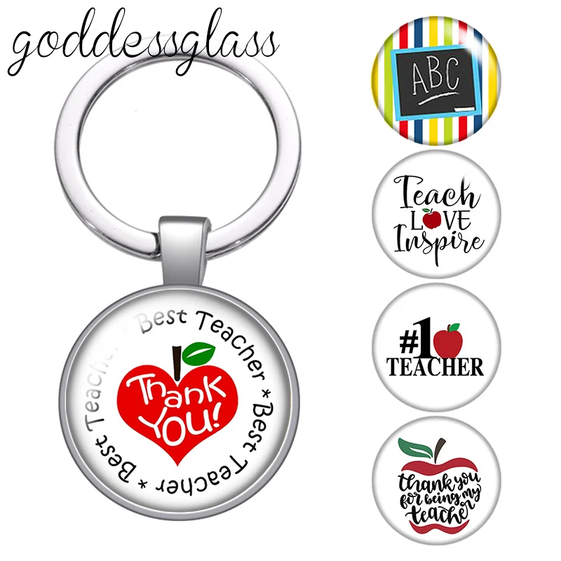 

Beat Teacher Teach Love Inspire Photo Round glass cabochon keychain Bag Car key chain Ring Holder Charms keychains for gift