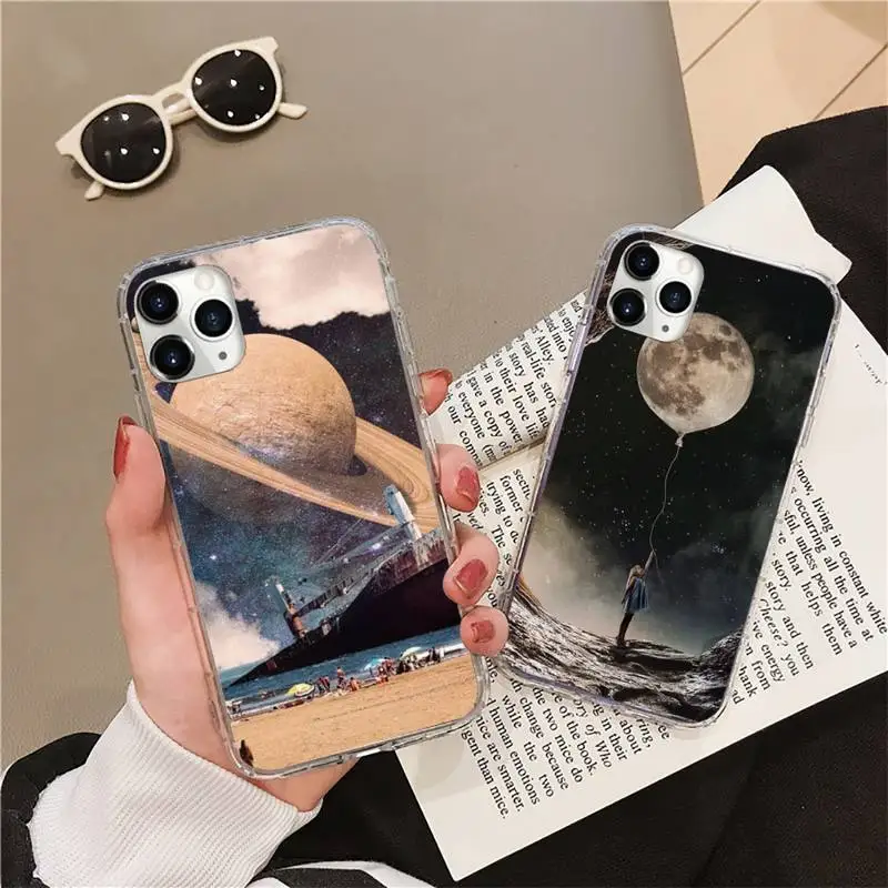 

Space astronaut Art aesthetic Phone Case Transparent soft For iphone 12 11 13 7 8 6 s plus x xs xr pro max mini