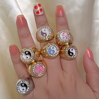 just feel 2021 trendy tai chi yin yang chunky rings for women gold color shiny rhinestone round rings steampunk jewelry new gift