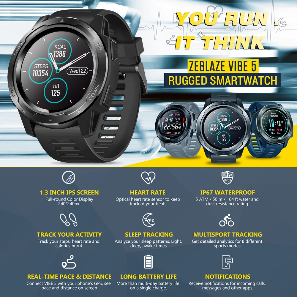 Zeblaze VIBE 5 IP67 водонепроницаемые умные часы пульсометр долгий срок службы батареи
