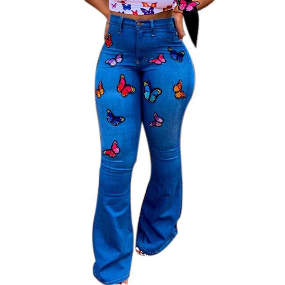 Для женщин Высокая Талия Женский джинсовые расклешенные джинсы брюки с широкими