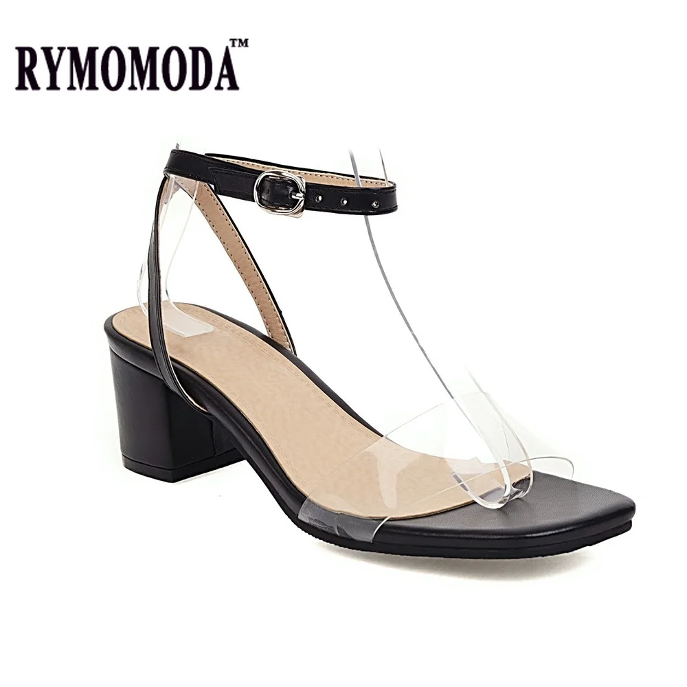 

RYMOMODA Heels Sandals Women Summer 2021 Fashion Patent Leather Transparent Belt Shoes Girls Open Toe Female Shoes Big Size 45