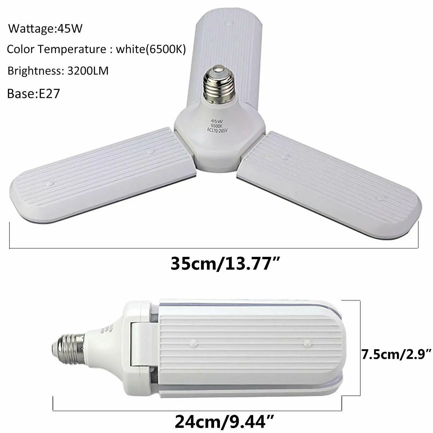 

LED Garage Light Bulb 45W Folding Led Garage Light Cool White US