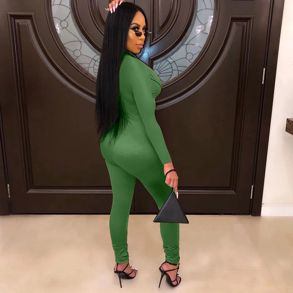 feitong sexy rompers womens jumpsuit V-Neck Belted Jumpsuit Party Club Playsuits Long Sleeve Jumpsuits Tight Overalls 9M3