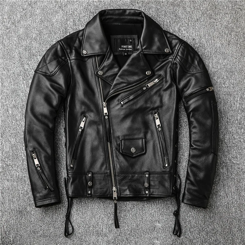 

Black Men 2021 American Motorcycle Leather Jacket Plus Size XXXXL Genuine Cowhide Autumn Slim Fit Biker's Coat FREE SHIPPING