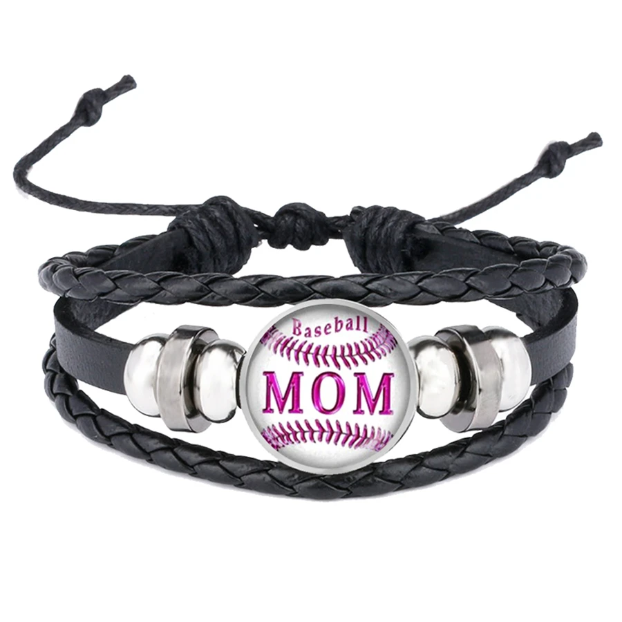 Футбольные баскетбольные браслеты бейсбольное стекло кабошон кожаный браслет