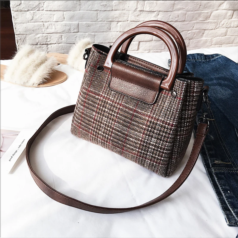 

Girl's Small Satchel 2021 New Fashion Versatile Woolen Cloth Hand-held Bag Handbags & Crossbody Bags Cow Leather Genuine Leather