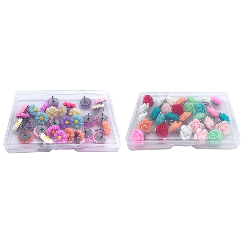 

30Pcs Creative Resin Flower Thumbtacks Thumbtack Cork Board Nail