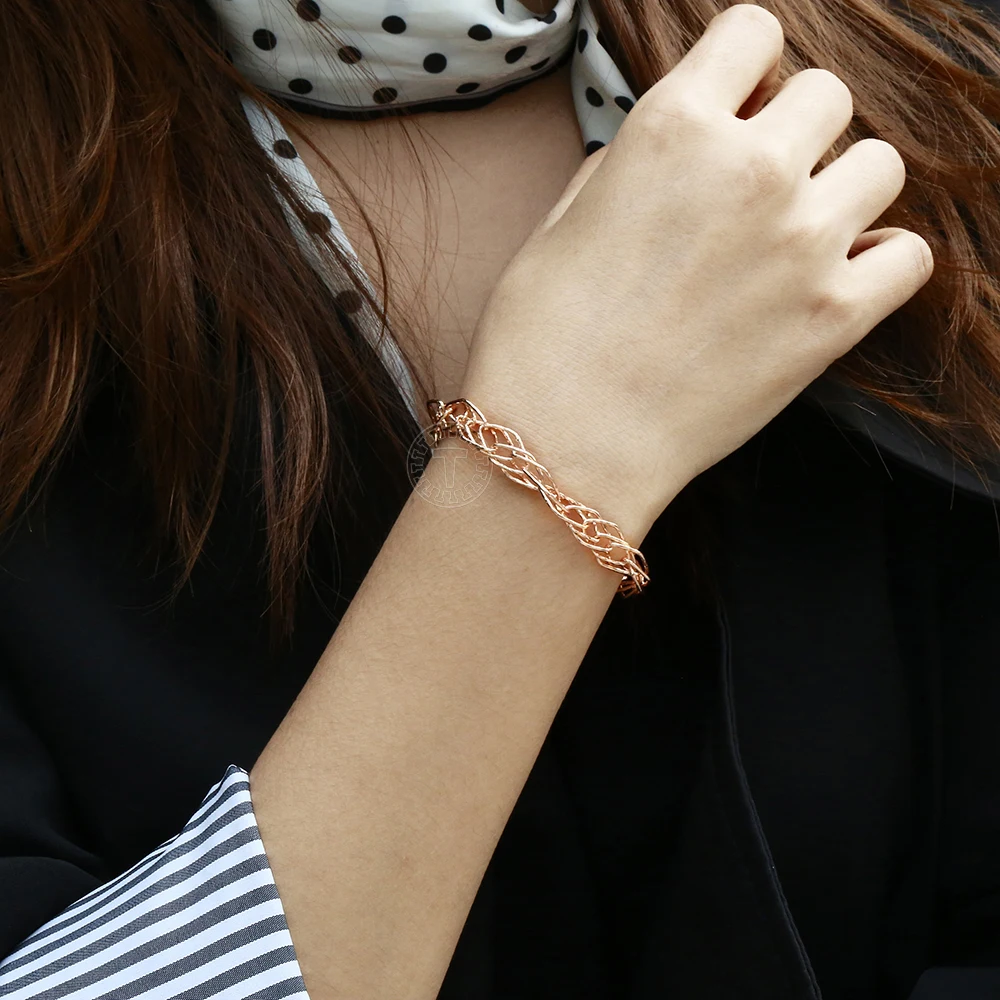 Женский браслет с волнистым плетением из розового золота 585 пробы вечерние