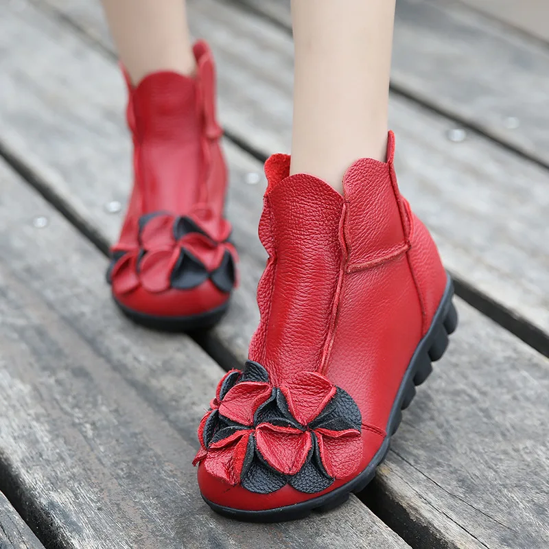 

Ethnic Genuine Leather Shoes Women Vintage Boots And Shoes For Autumn Womens Retro Boots Boho Style Shoes Ladies Red Ankle Boots