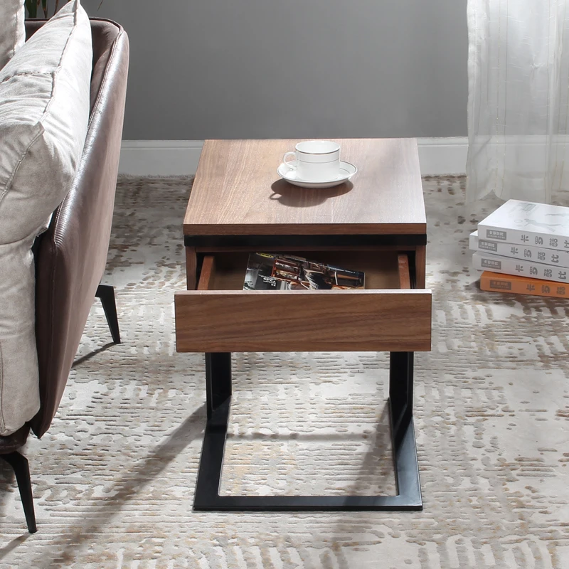 Lawton Walnut Solid Wood Side Table For Living Room With Drawer Woodern Tea End Square