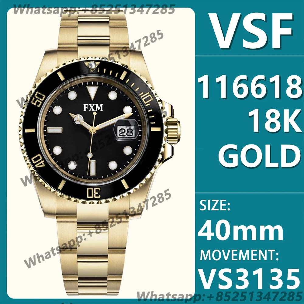 

Men's Automatic Mechanical Luxury Watch 40MM 18K Gold 116618 NOOB VSF 904L 1:1 Best AAA Replica Super Clone SA3135 Sports Clocks