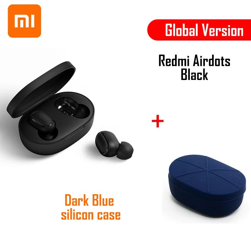 DarkBlue case Глобальная версия Xiaomi Redmi Airdots TWS Bluetooth наушники стерео бас BT 5,0 Eeadphones с микрофоном свободные Наушники управление AI - Цвет: DarkBlue case