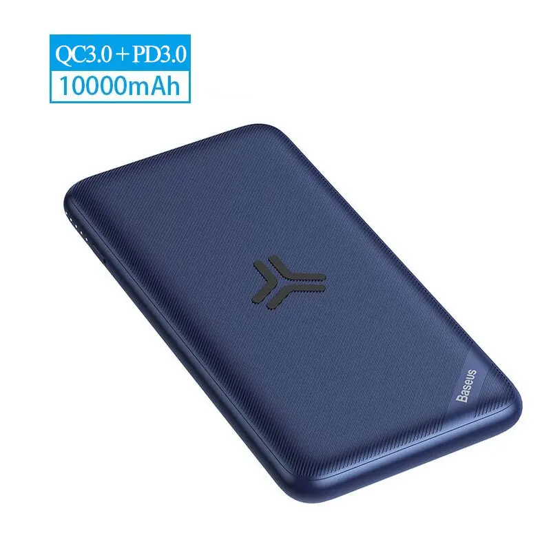 Power Bank Blue Baseus, беспроводной внешний аккумулятор, 10000 мА/ч, быстрая зарядка, 3,0+ PD3.0, портативное Внешнее зарядное устройство, внешний аккумулятор для iPhone, samsung, Xiaomi - Цвет: Power Bank Blue