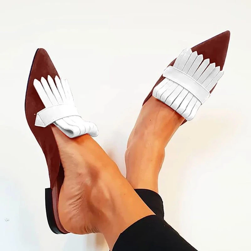 

Women's Summer Casual Flats Shoes Women New Sandals Slippers Ladies Square Heels Pointed Toe Slides Fashion Flat Plus Size 43