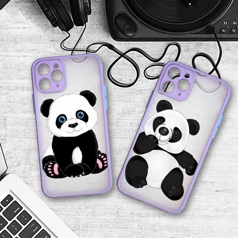 

Cute cartoon panda Phone Case Colorful Bumper Shockproof Trasparent For iPhone 11 Pro Max 12 Mini XR X XS 8 7 Plus purple Cover