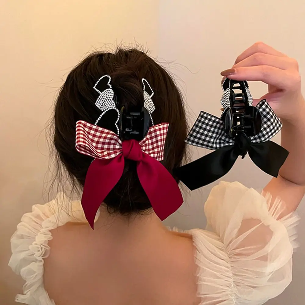 

Love Heart Ribbon Bow Lattice Pattern Rhinestone Hair Claws Korean Style Hair Clips Hair Ornaments Bow Barrettes