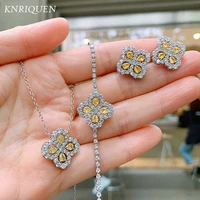 charms four leaf clover necklace earrings bracelet for women luxury created topaz wedding jewelry sets fashion gift accessories
