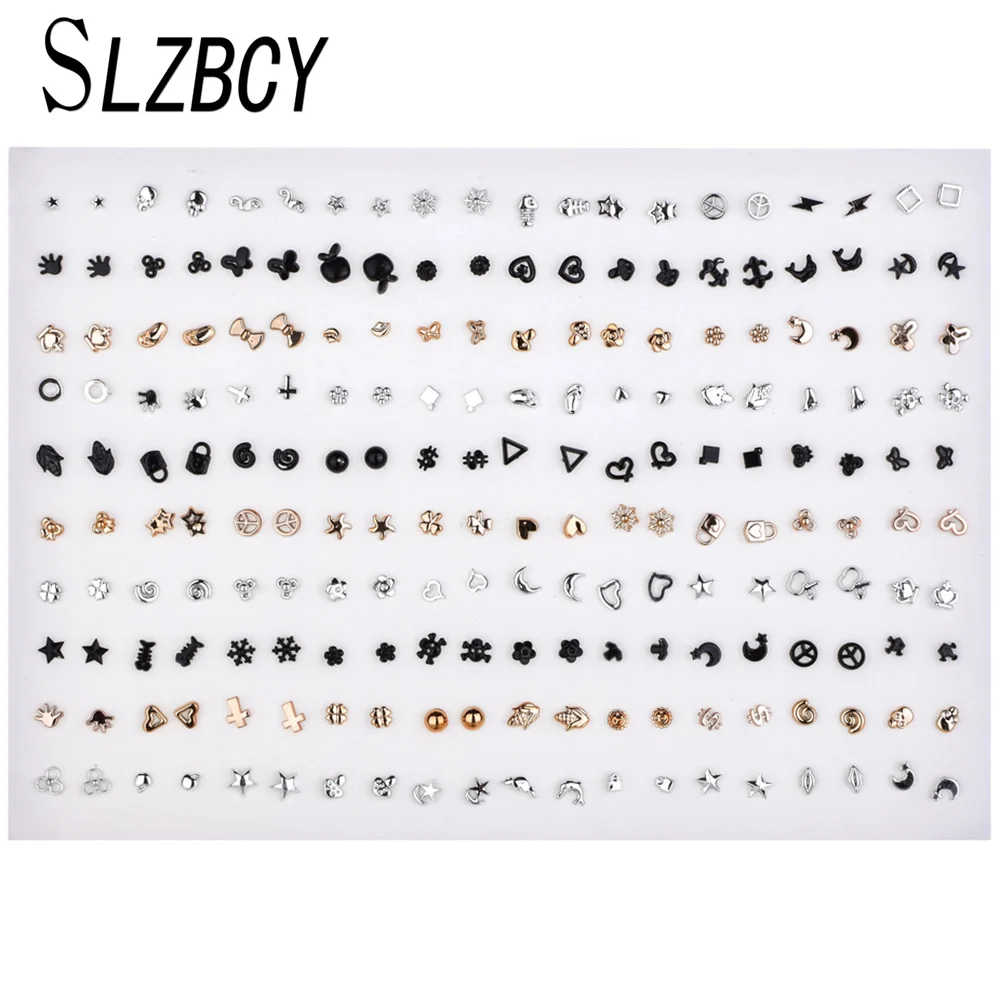 Набор женских и сережек гвоздиков SLZBCY 100 пар/компл.. Микс серьги в виде сердца