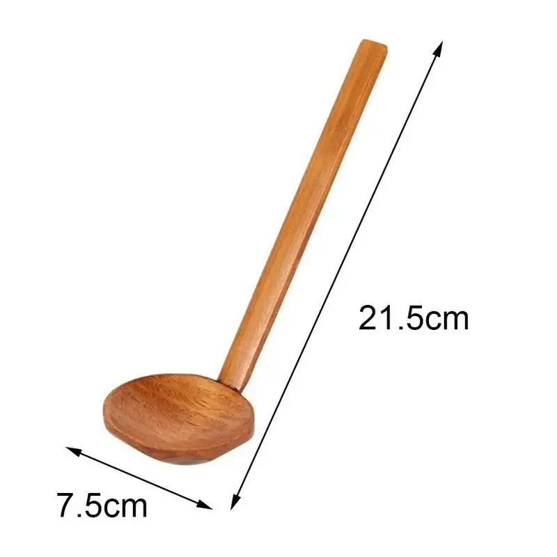 

1pcs Japanese Style Long Handle Large Soup Spoon Natural Wood Long Handle Round Spoons For Kitchen Soup Mixing Stirring Cooking