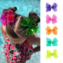 Lazos de gelatina impermeables para niña, 5 unids/lote de 4 ", lazos para el pelo para niña con Clips, lazos de piscina con nudo de purpurina, horquillas sólidas, accesorios para el cabello para niño (3)
