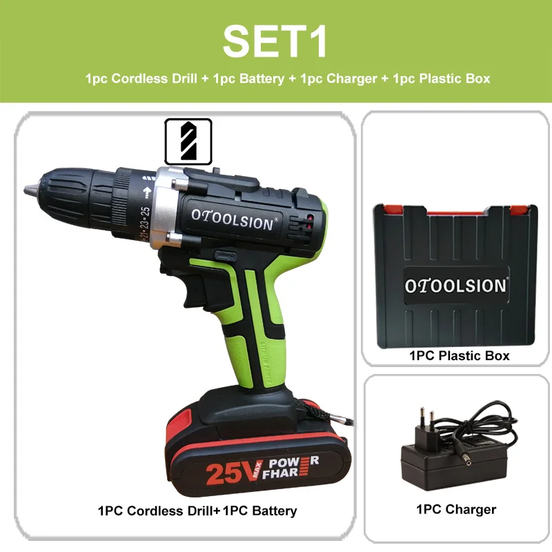 SET1 (1pc battery) Мощность Фул 25+ 1 электродрель крутящего момента многофункциональная аккумуляторная ручная дрель отвертки Портативный Мощность инструментов с инструментальным ящиком - Цвет: SET1 (1pc battery)