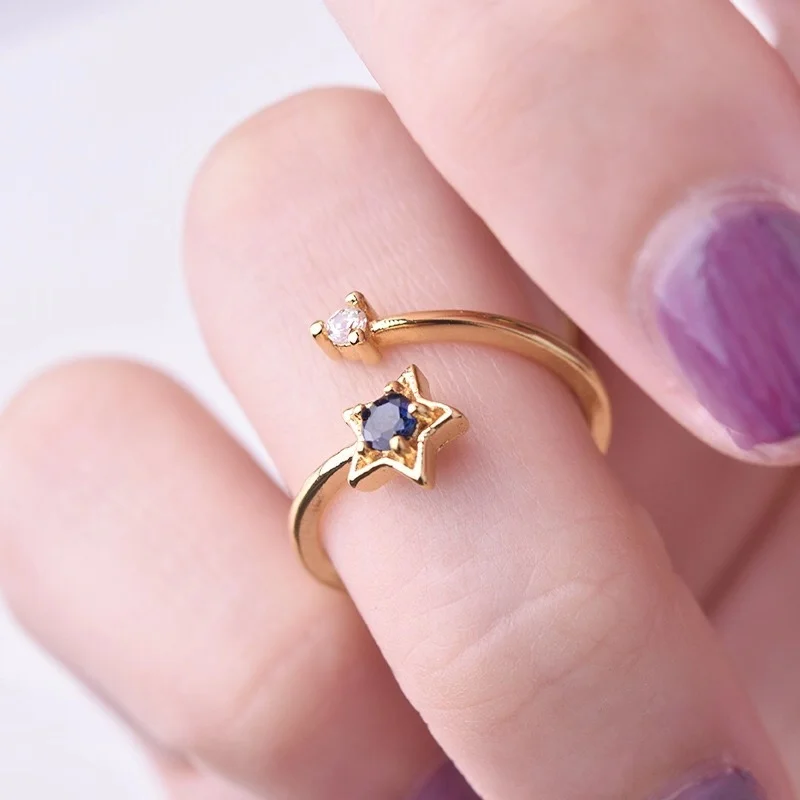 High Quality Cute Small Cubic Zircon Star Ring for Women Adjustable Rose Gold Color Jewelry | Украшения и аксессуары