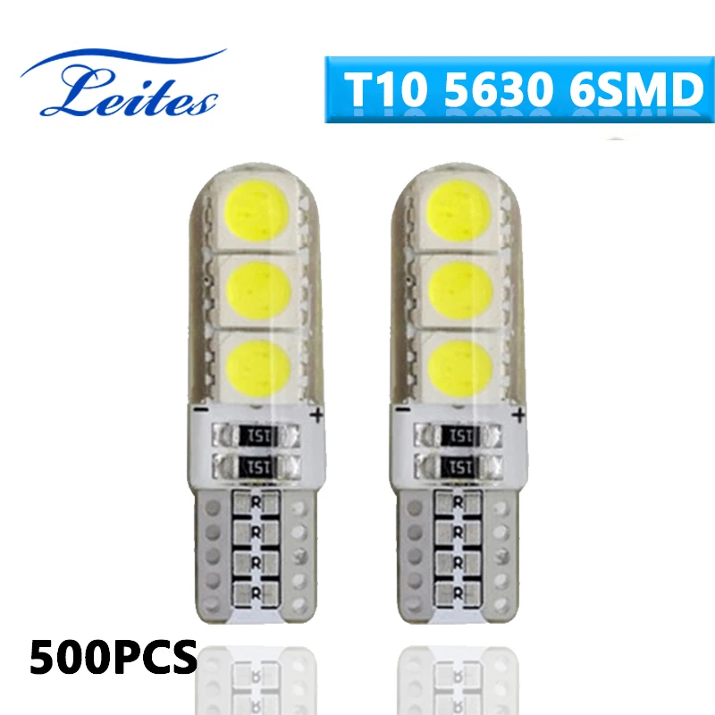 

500 шт., супер яркие светодиодные лампы Leites T10 194 5050 6 smd DC 12 В