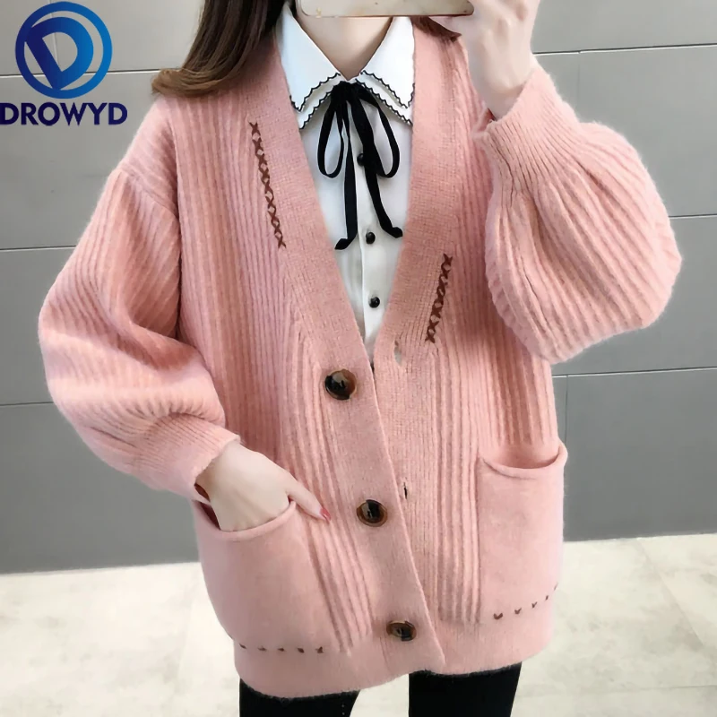 

Женский винтажный кардиган, свитер, осень 2020, мягкий хлопковый облегающий вязаный жакет с V-образным вырезом, плотная зимняя Корейская Повсе...