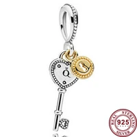 100 925 sterling silver charm new heart key pendant fit pandora women bracelet necklace diy jewelry