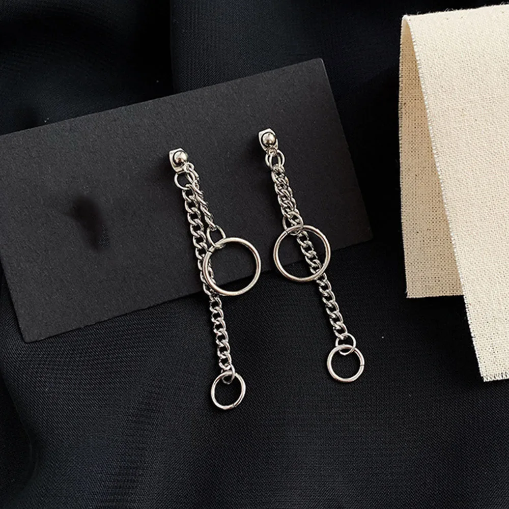 Женская Длинная цепочка Серебряная Сережка круглая подвеска серьги с