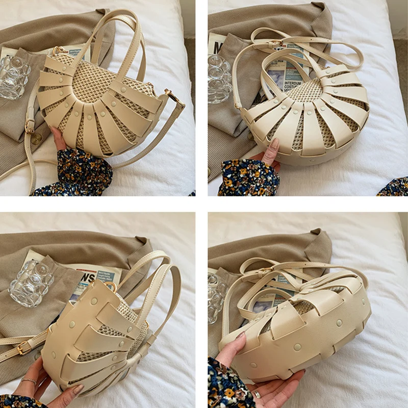 Соломенные полукруглые дизайнерские маленькие сумки шопперы для женщин летние