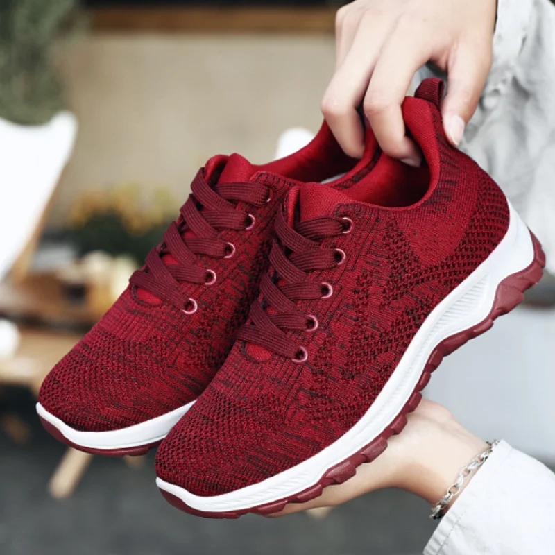 

New Spring Mesh Sneakers for Women 2021 Fashion Breathable Female Shoes Thick-soled Fly Weave Lace Up Ladies Vulcanized Shoes