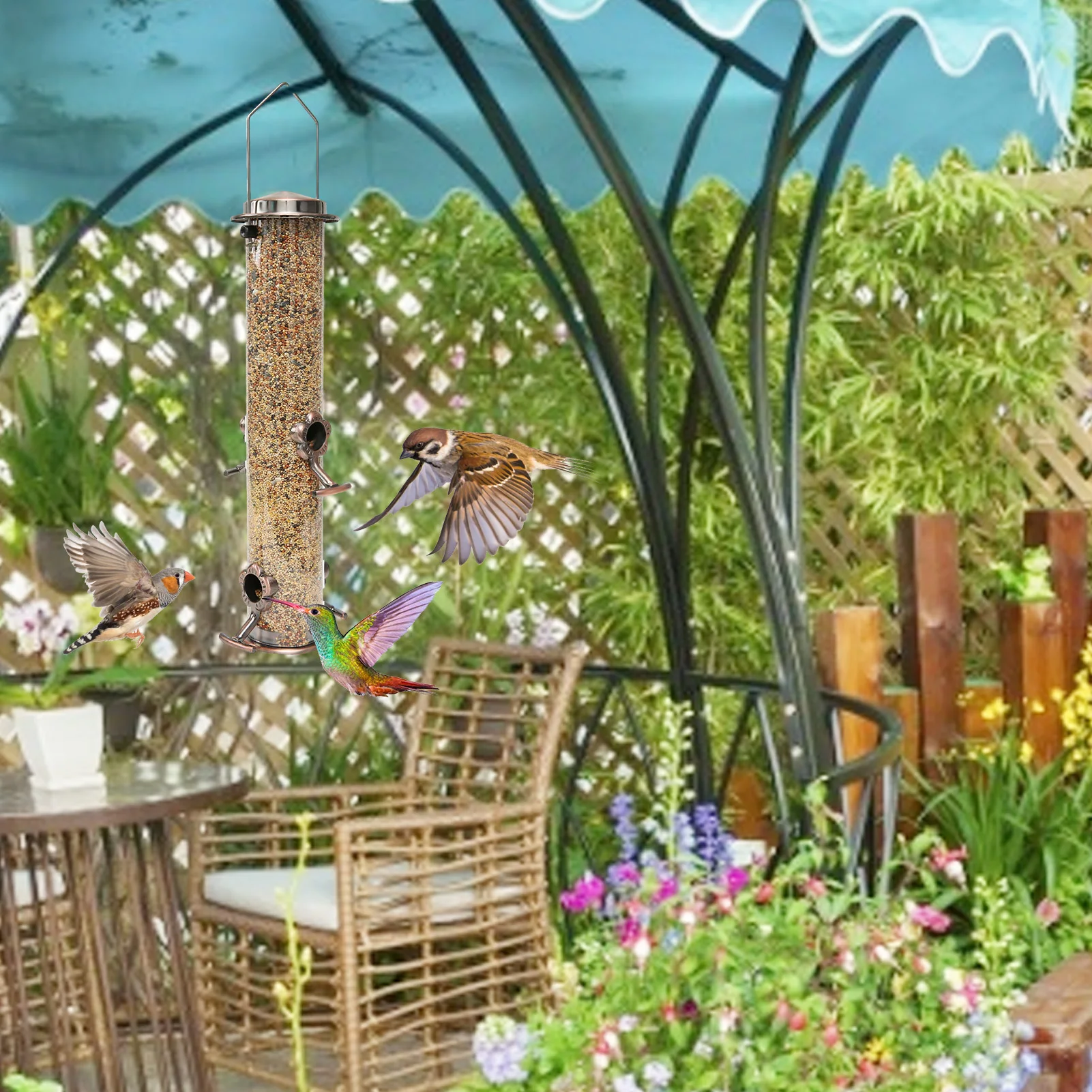 

Hanging Wild Bird Seed Feeder Bird Food Dispender Feeding Tool Outdoor Garden Yard Outside Decoration