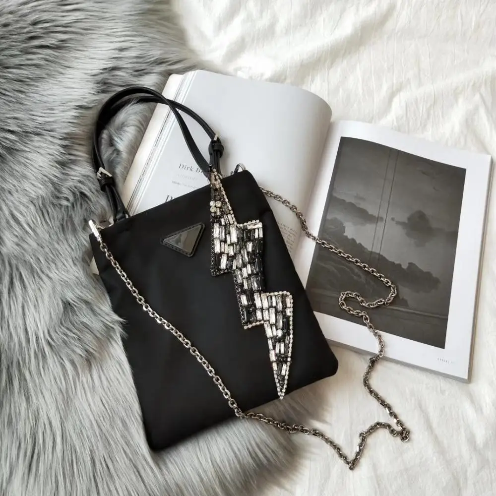 Lightning Diamond Lady Purses Handbag Nylon Tote Bling Crystal Chain Girls Crossbody Bags Korean Fashion Evening Party Bag Pouch |