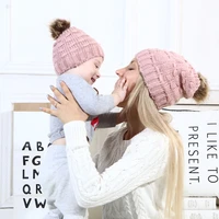 mom and me cute bebe boys girls beanie warm hats winter wool hat crochet knit cap fur pompom hat mom and baby matching caps