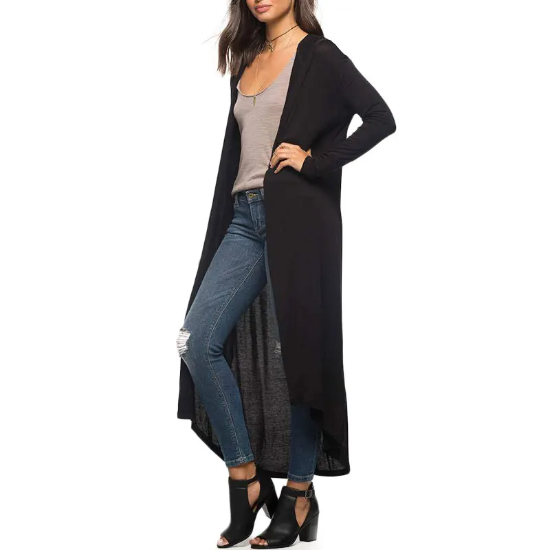 Женский Длинный Кардиган с длинным рукавом однотонный мягкий удобный уличный