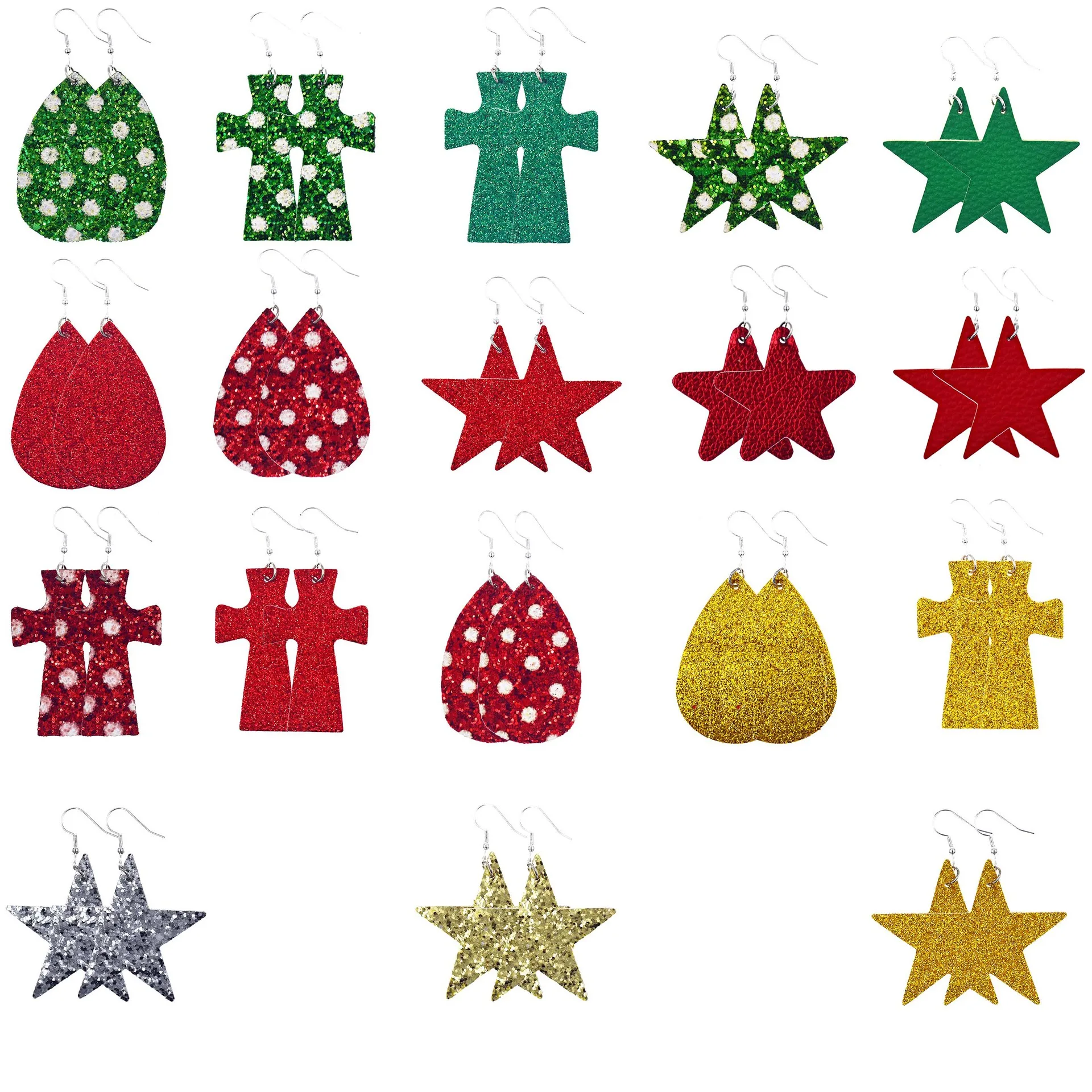 

10pcs/lot V0059 Christmas leather earrings Christmas tree spangled star leather tassel fashion earrings for women